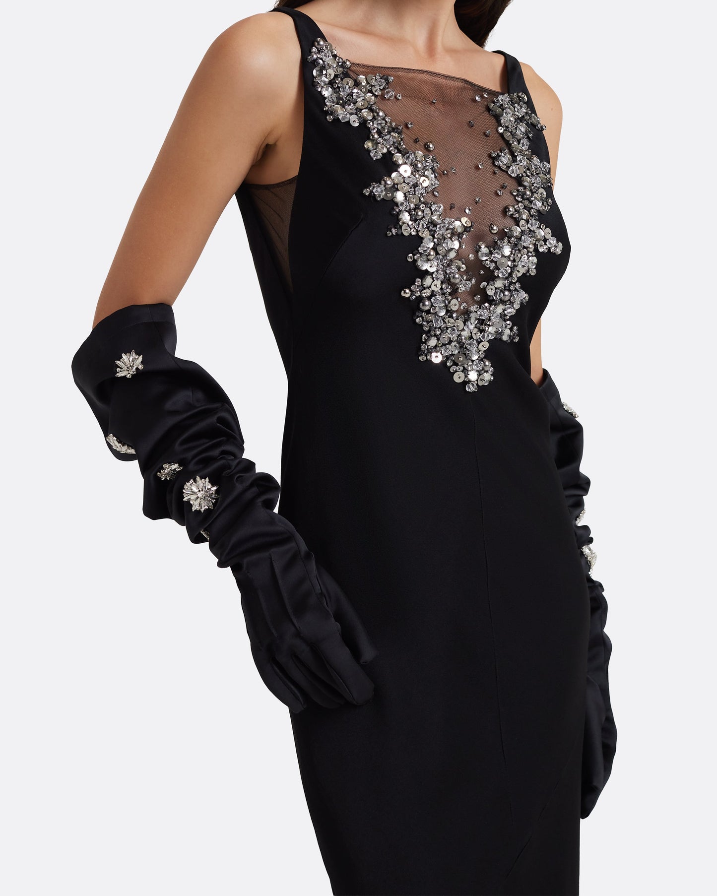 Elda Gloves in Black with Crystal
