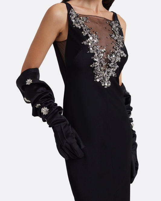 Elda Gloves in Black with Crystal