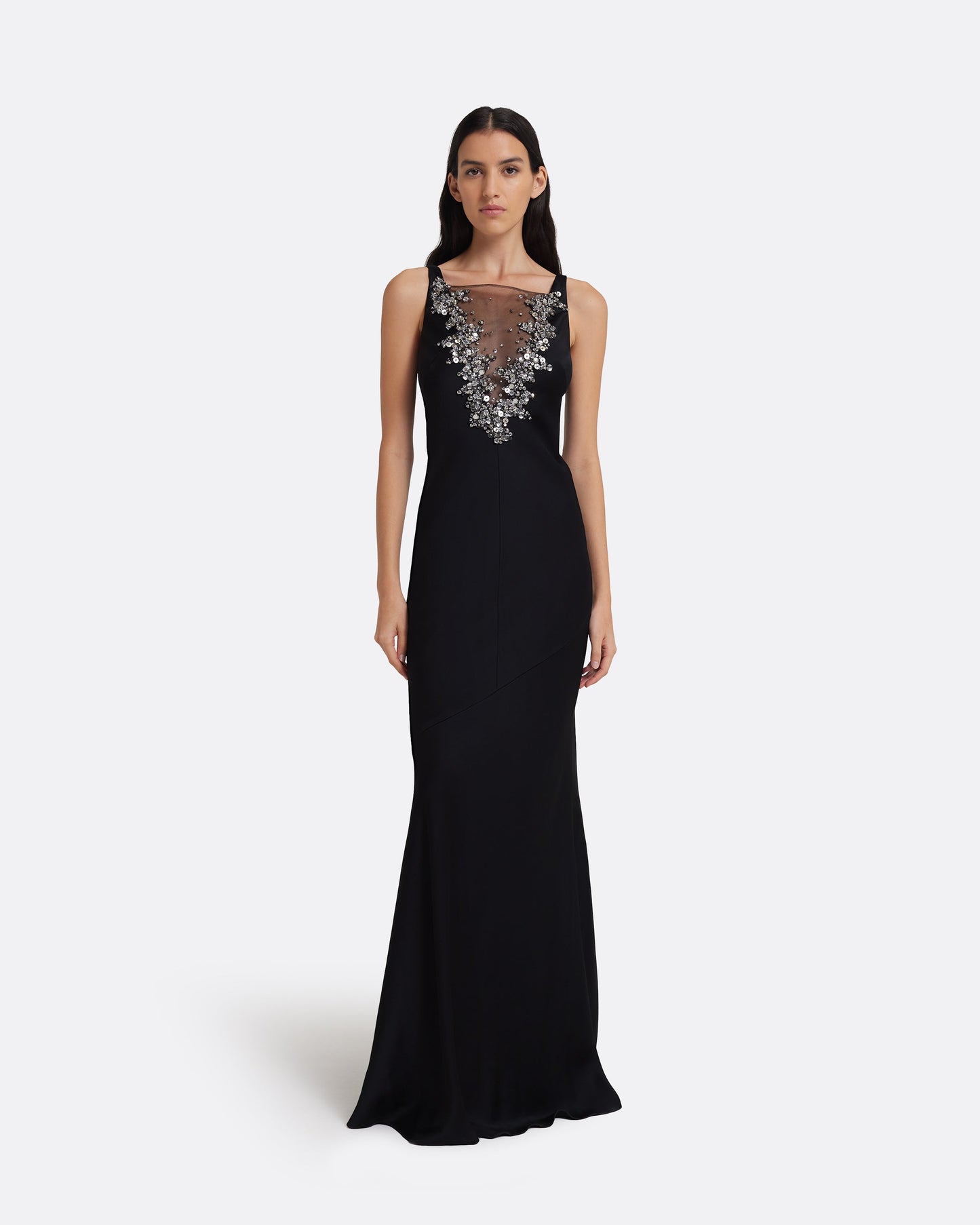 Mela Long Dress in Black with Gunmetal