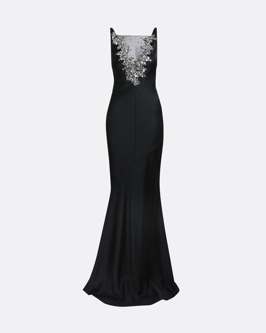 Mela Long Dress in Black with Gunmetal