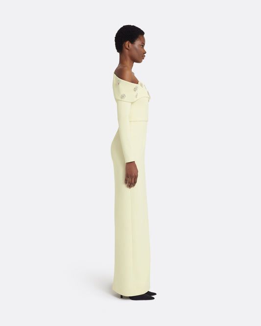 Yemihma Long Dress in Buttermilk with Embroidery