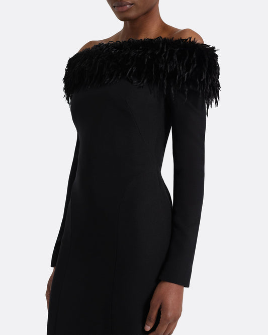 Swoosie Long Dress in Black with Fur