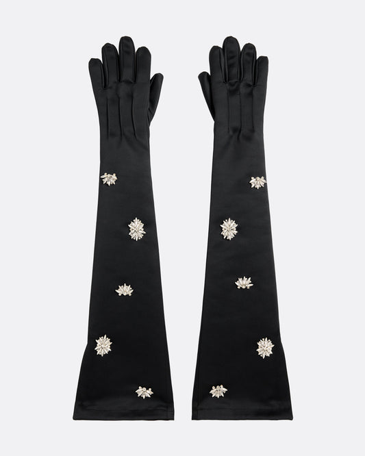 Elda Gloves in Black with Crystal