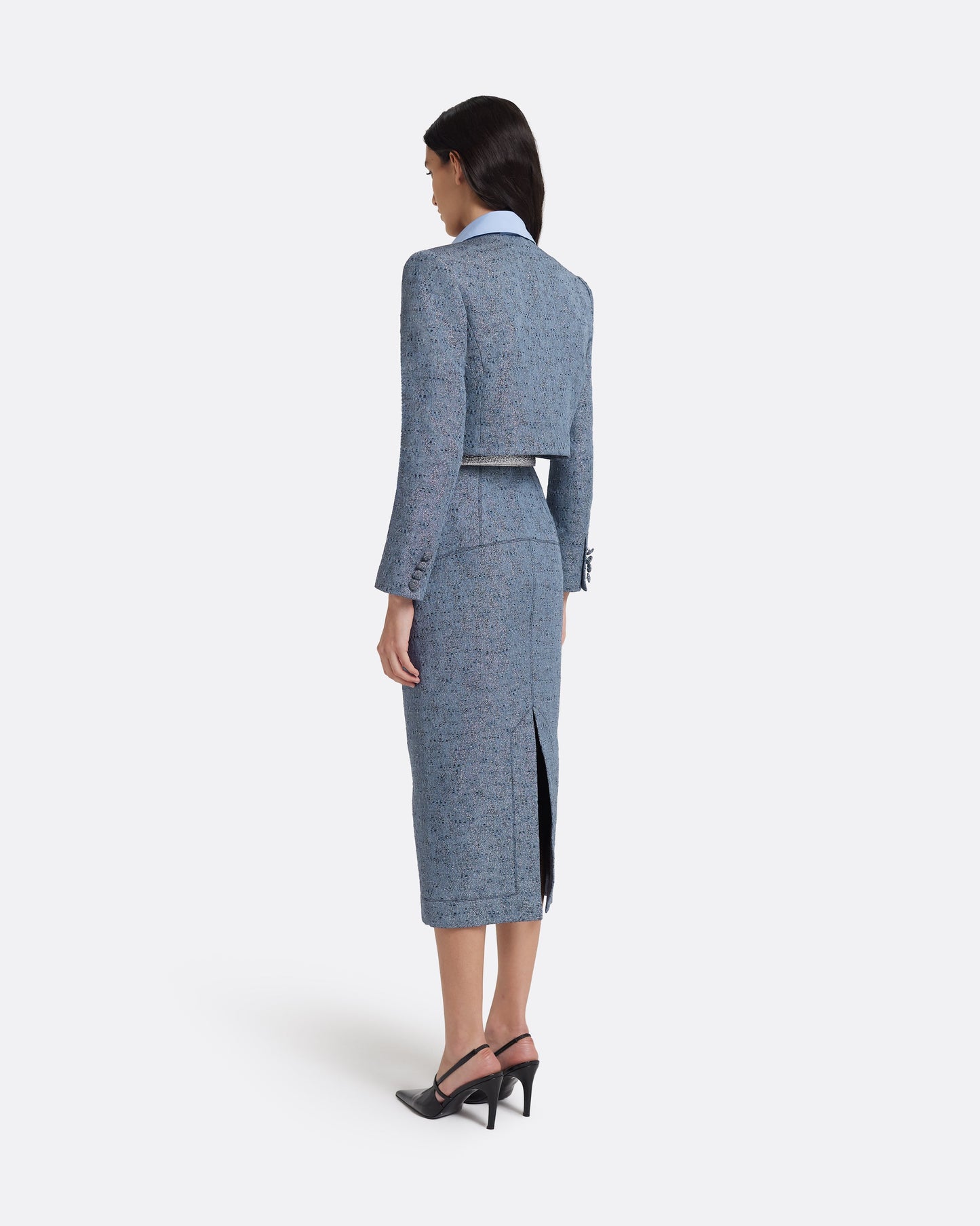 Toria Pencil Skirt in Denim Jacquard