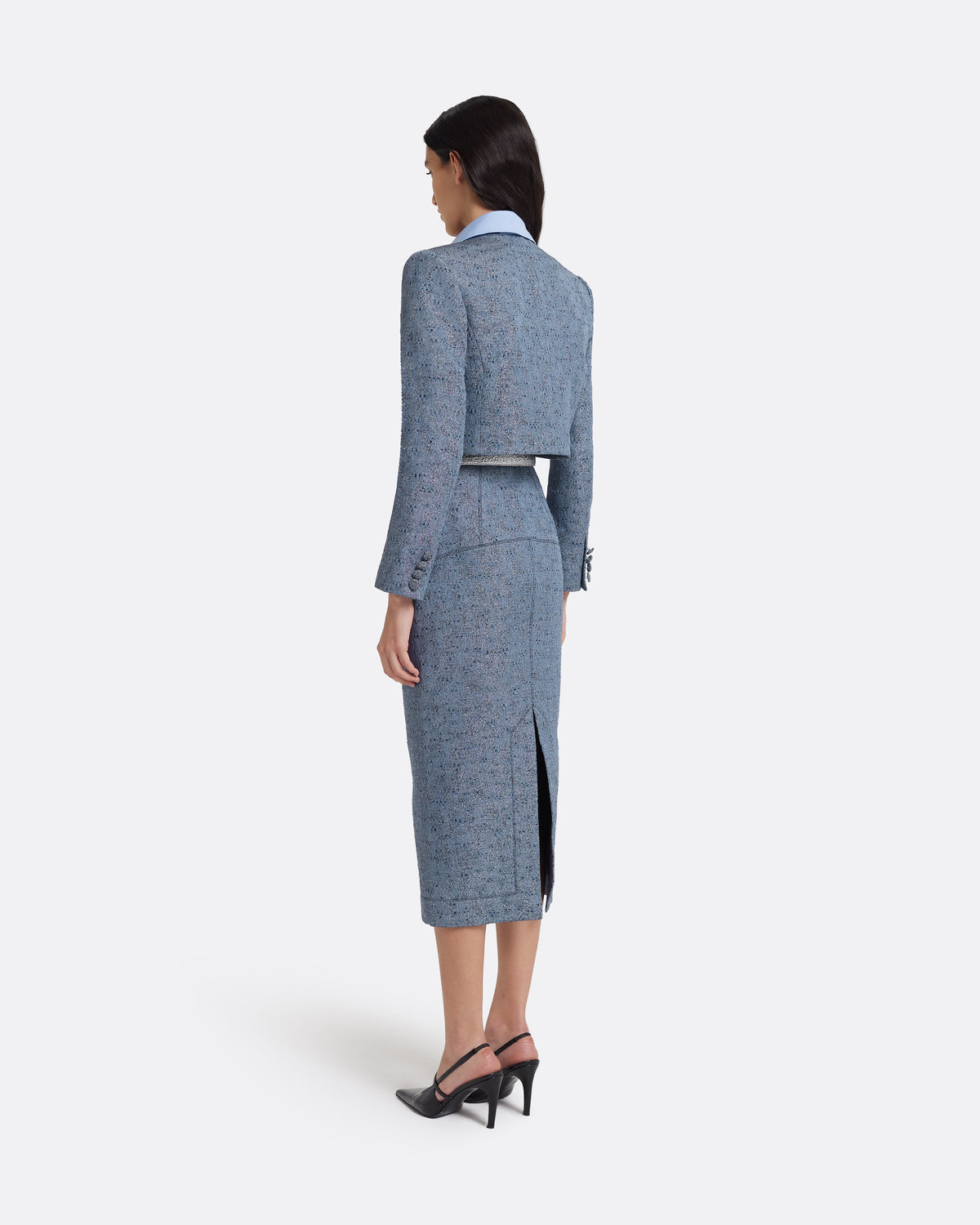 Toria Pencil Skirt in Denim Jacquard