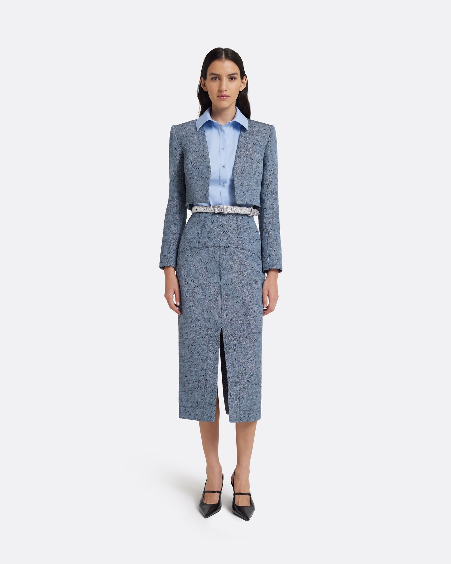 Toria Pencil Skirt in Denim Jacquard