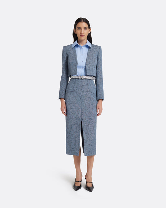 Toria Pencil Skirt in Denim Jacquard