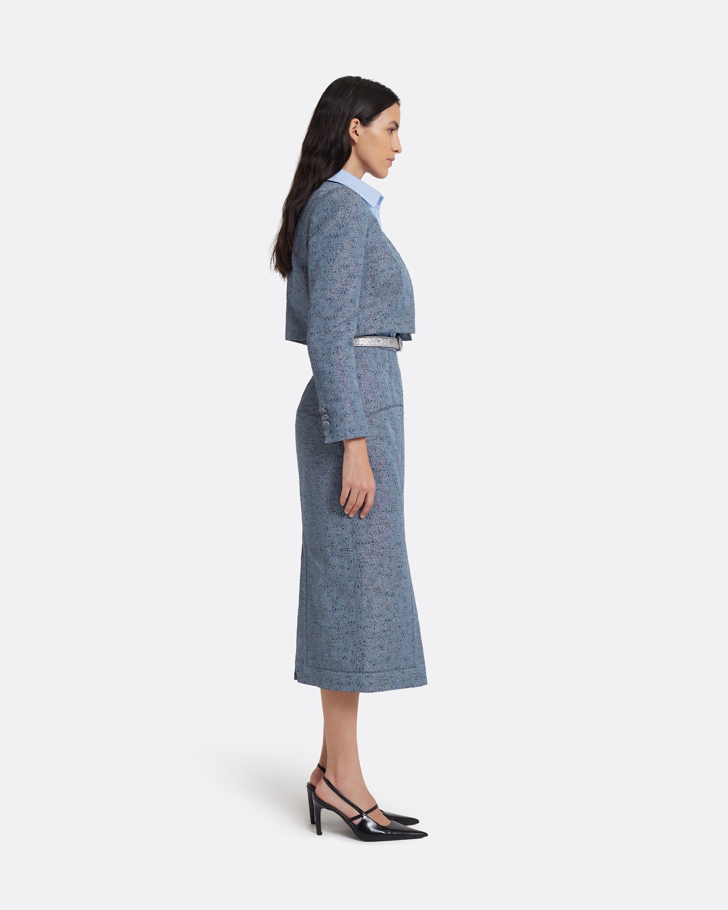 Toria Pencil Skirt in Denim Jacquard