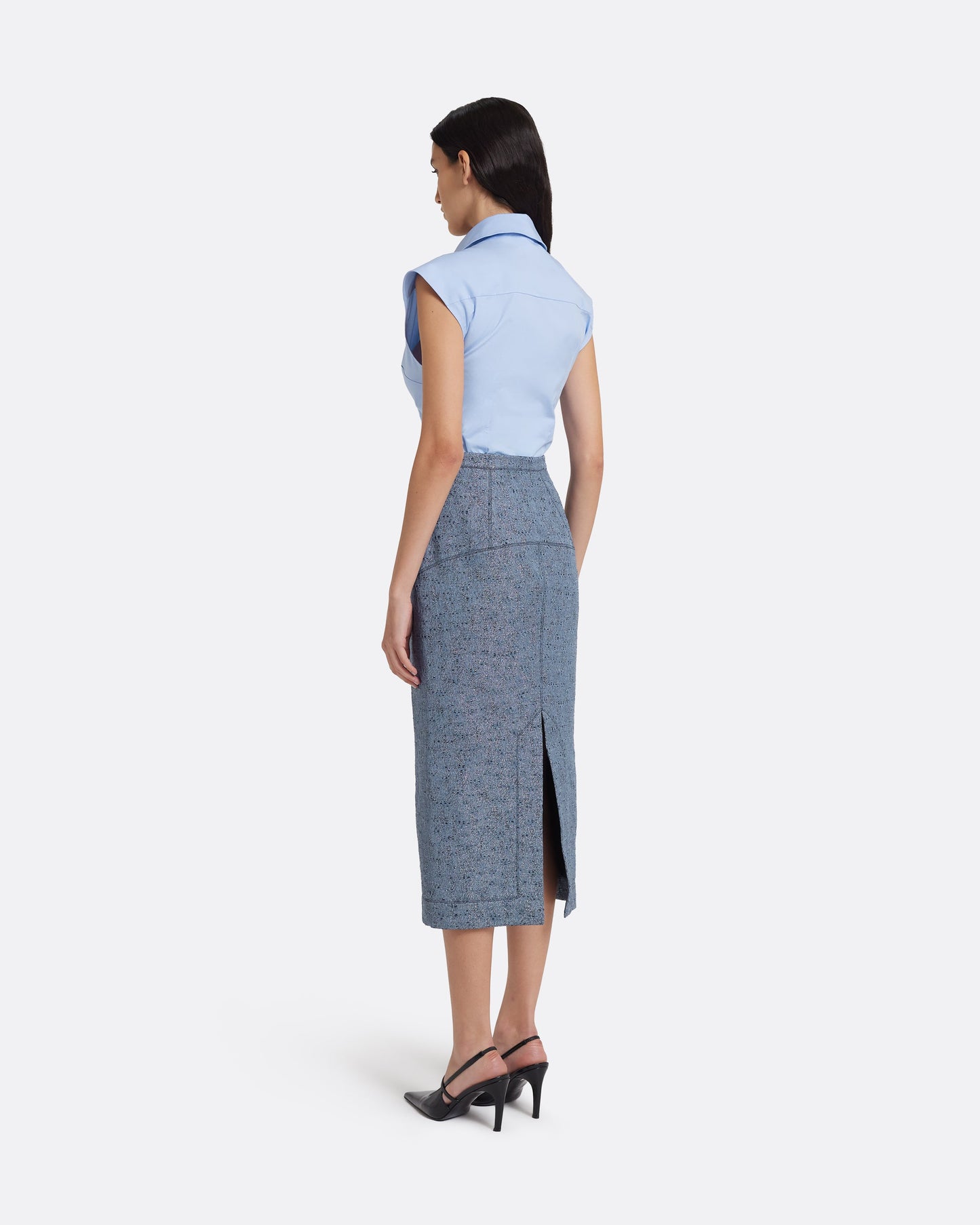 Toria Pencil Skirt in Denim Jacquard