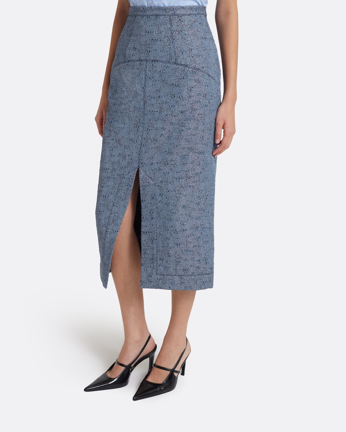 Toria Pencil Skirt in Denim Jacquard