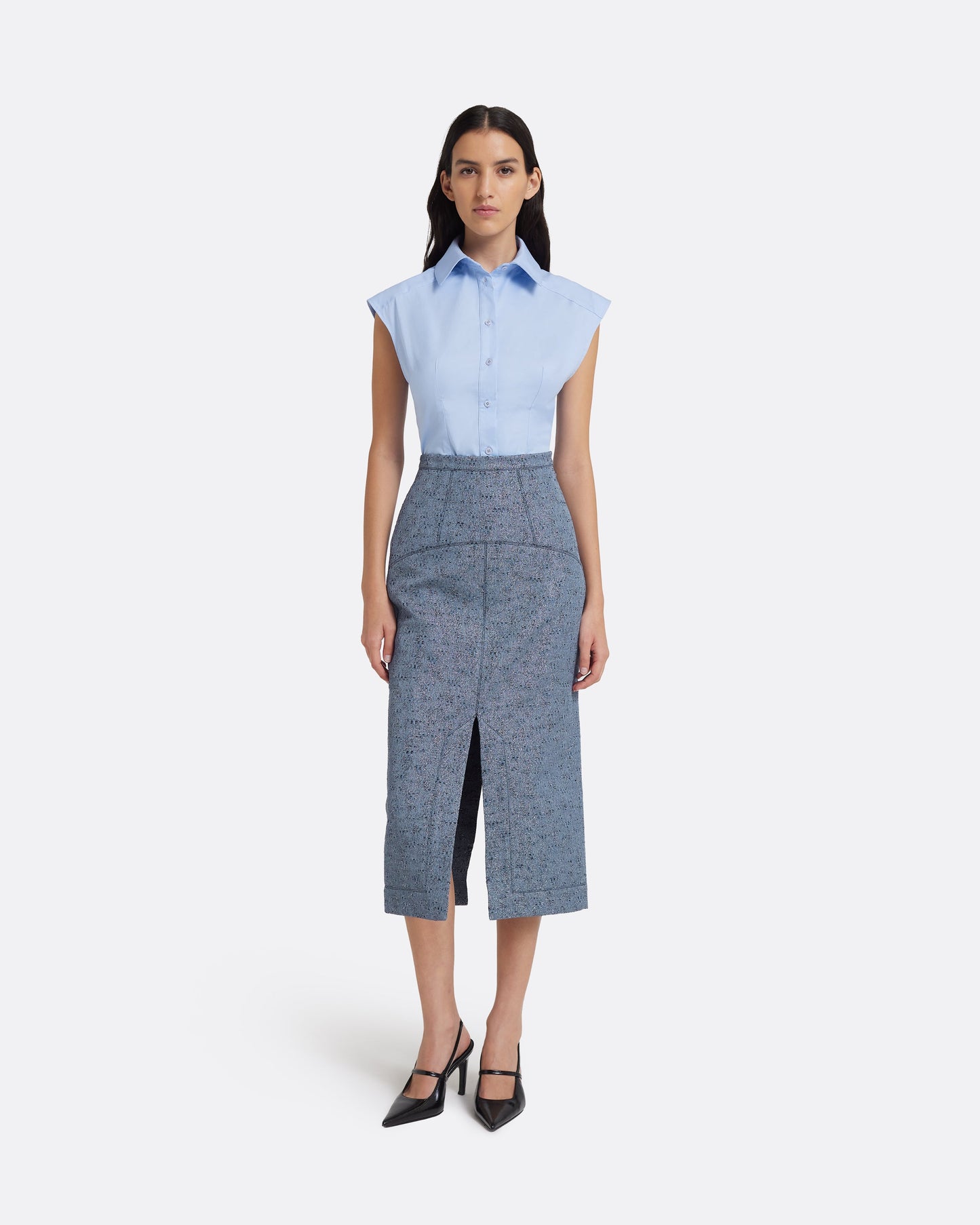 Toria Pencil Skirt in Denim Jacquard