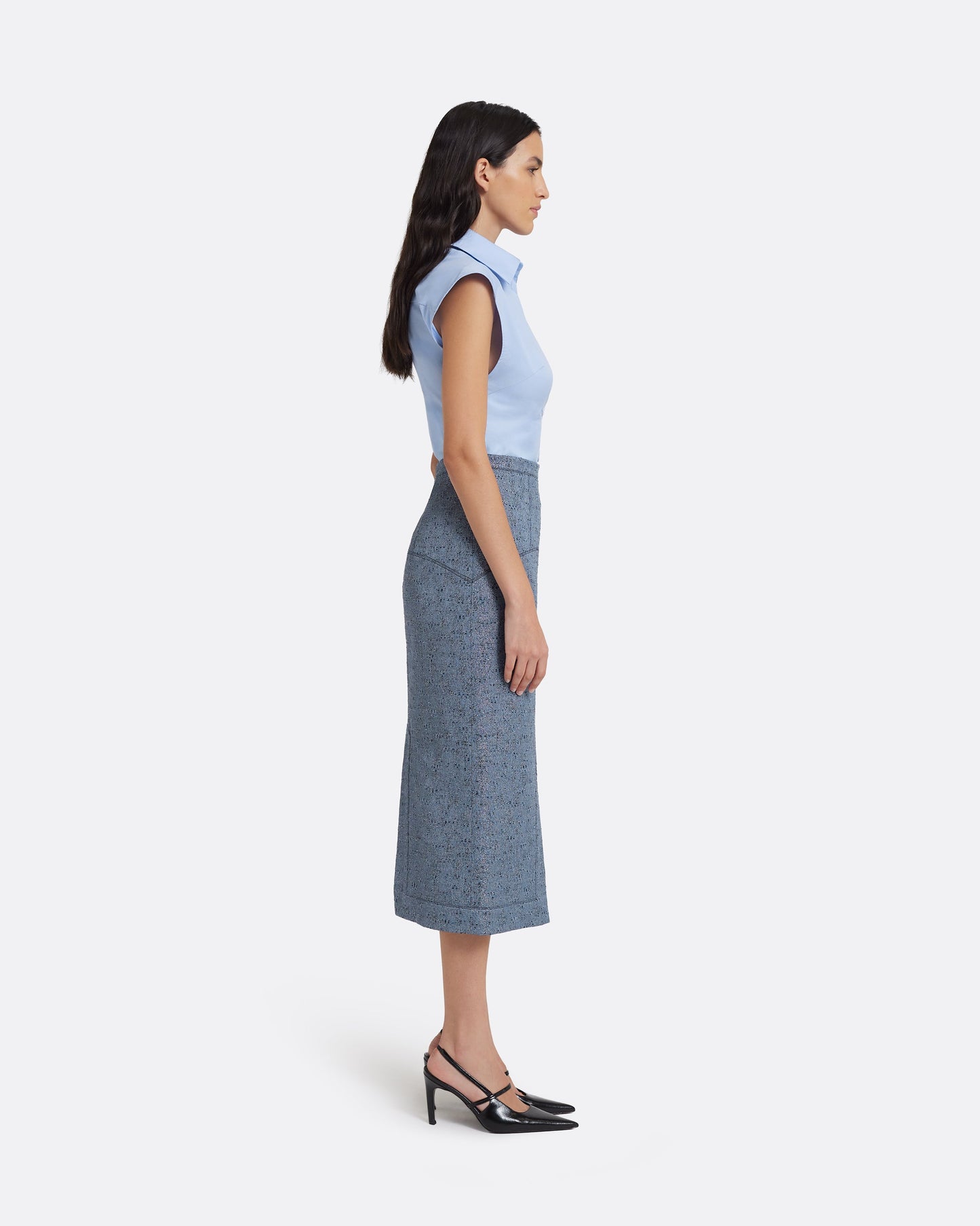 Toria Pencil Skirt in Denim Jacquard