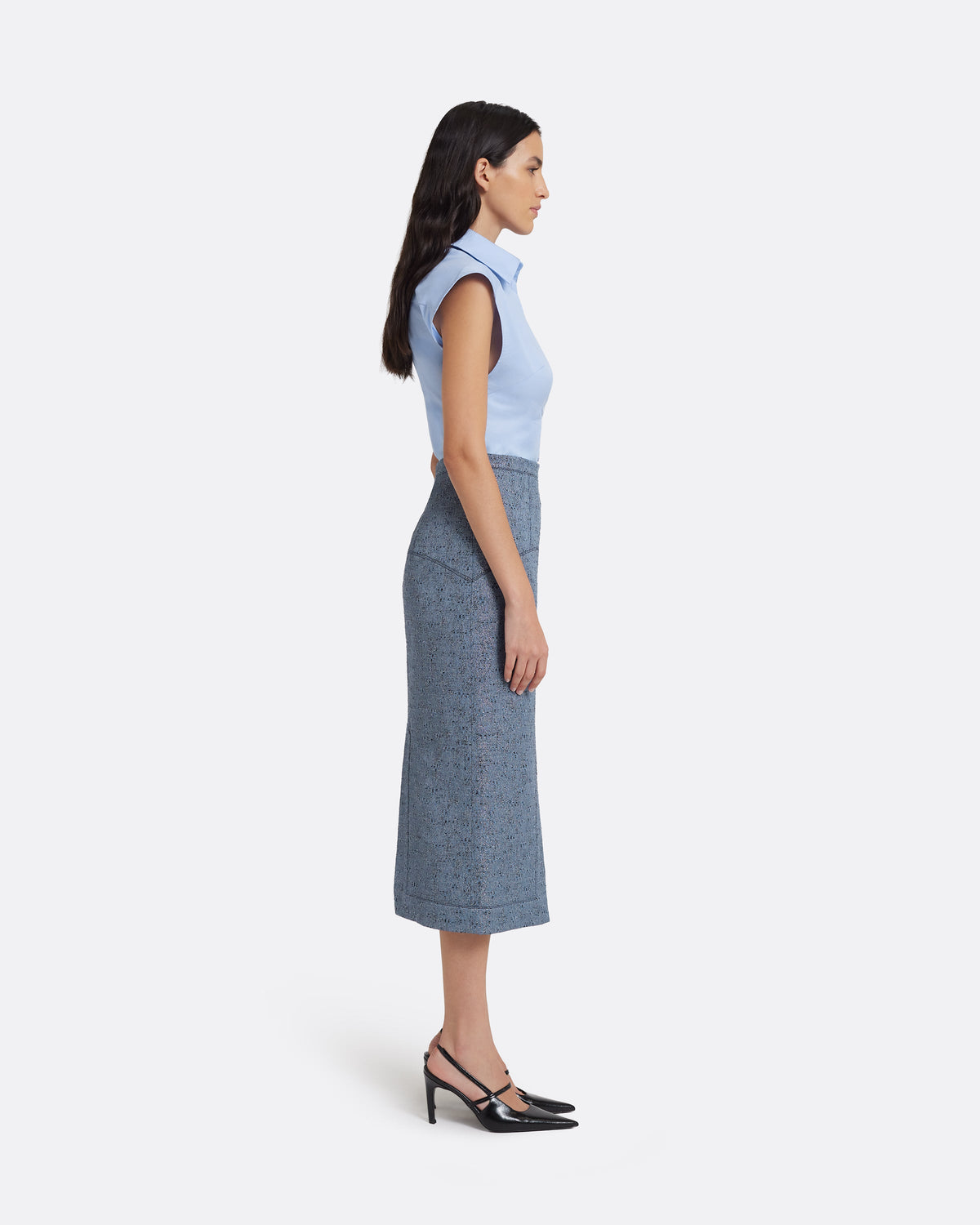 Toria Pencil Skirt in Denim Jacquard