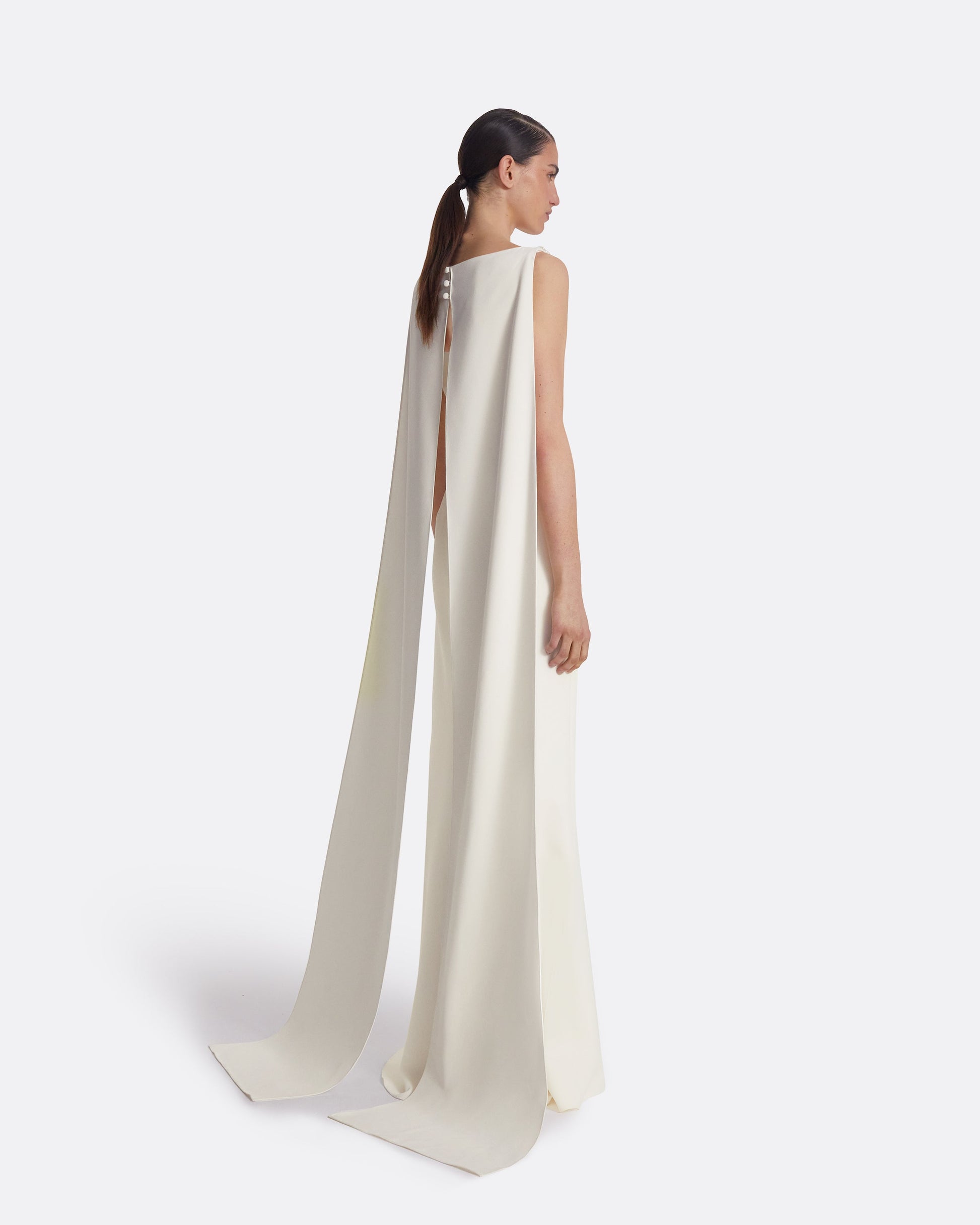 Ginevra Ivory Long Dress With Embroidered Belt – Maison Safiyaa USA