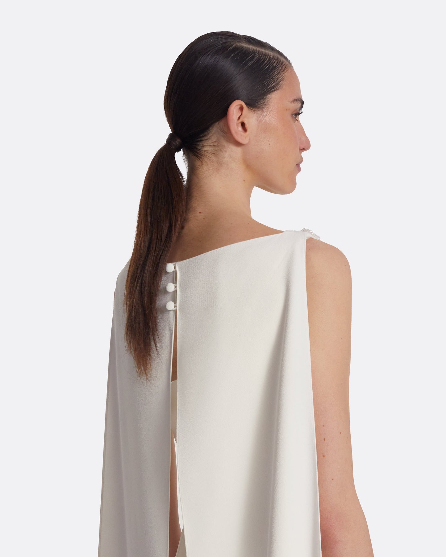 Ginevra Ivory Long Dress With Embroidered Belt