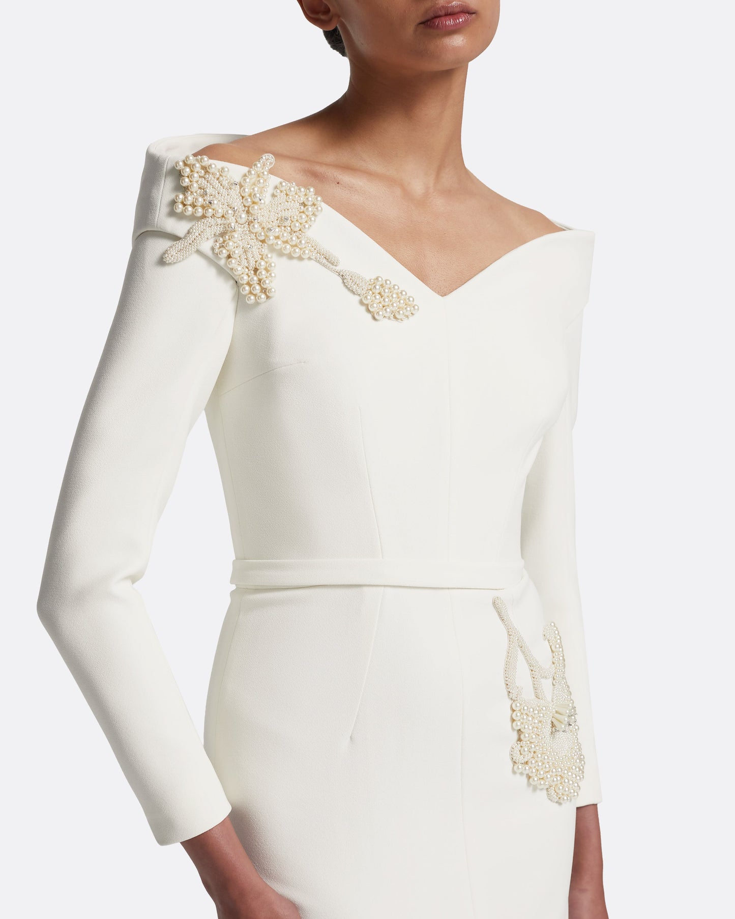 Asuman Midi Dress in Ivory with Pearl Embroidery