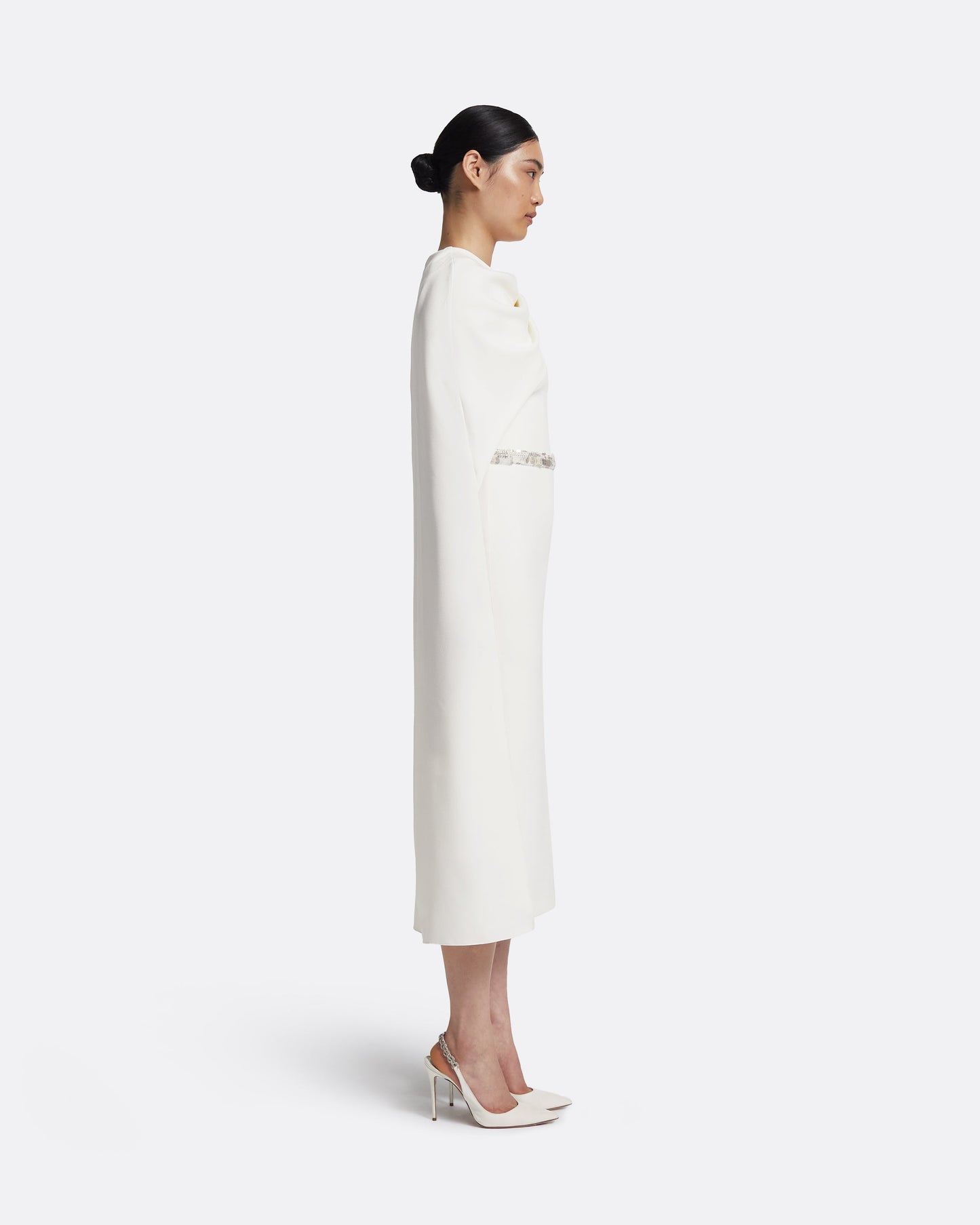 Oria Midi Dress in Ivory with Crystal