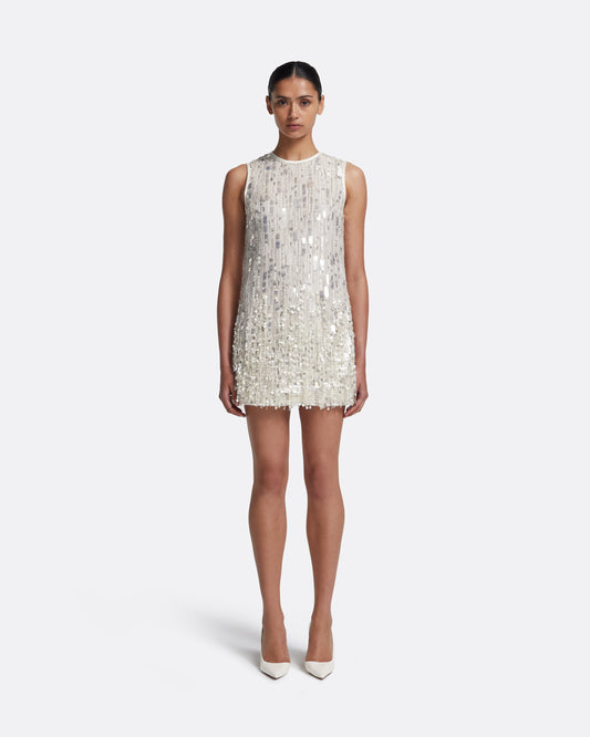 Ariana Short Dress in Ivory with Crystal Embellishment