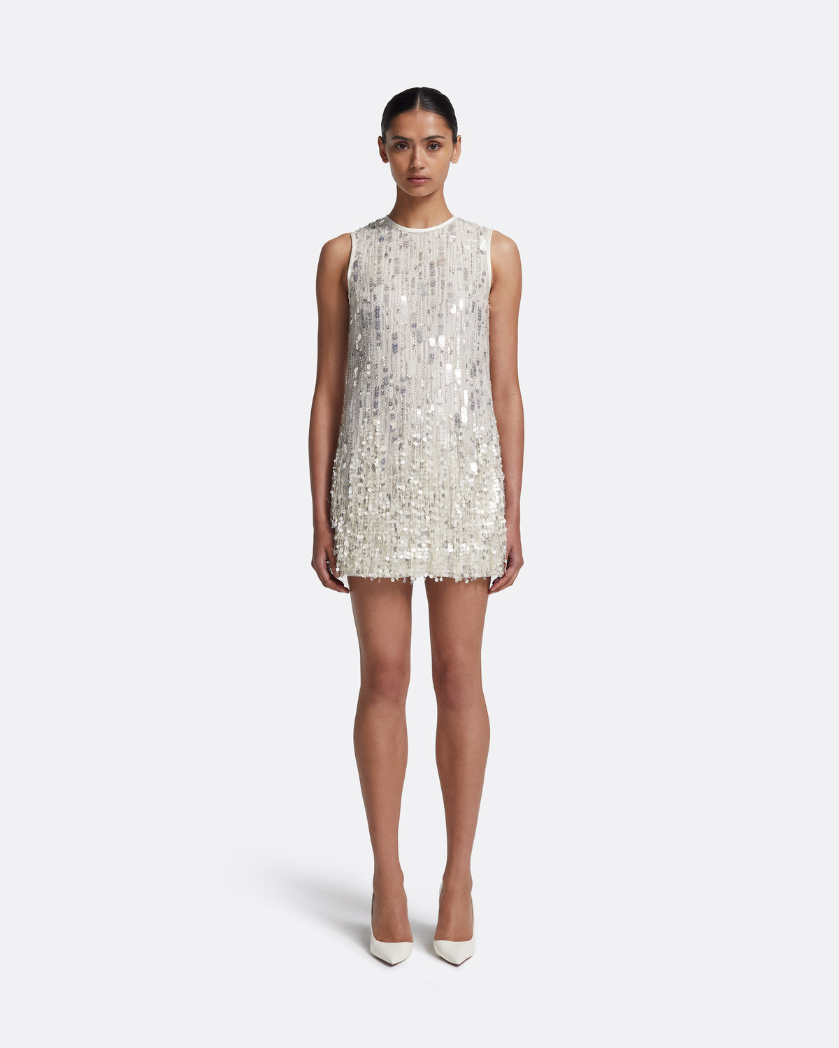 Ariana Short Dress in Ivory with Crystal Embellishment