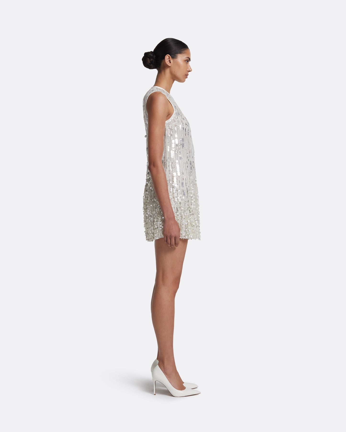 Ariana Short Dress in Ivory with Crystal Embellishment
