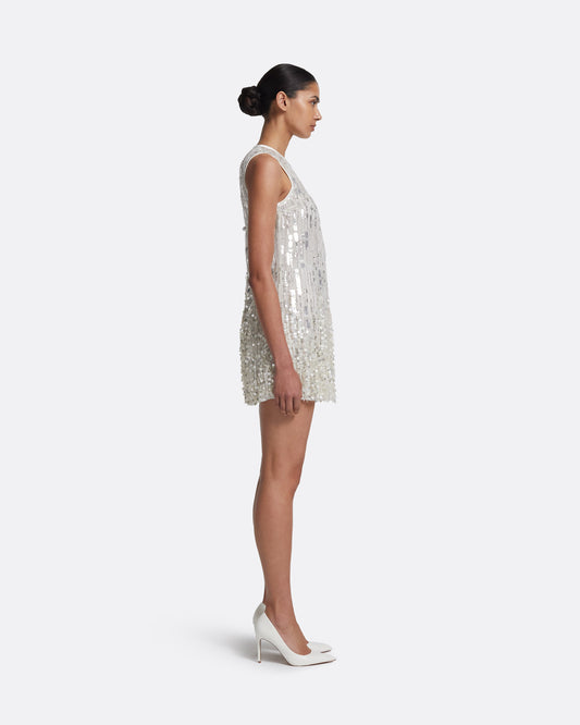 Ariana Short Dress in Ivory with Crystal Embellishment