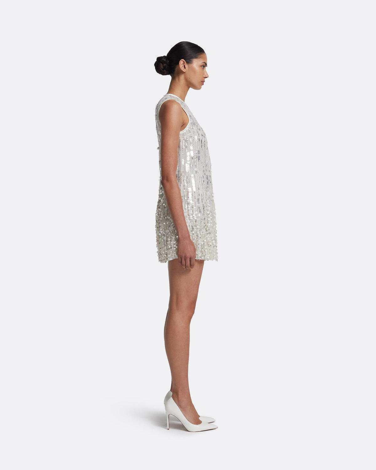 Ariana Short Dress in Ivory with Crystal Embellishment