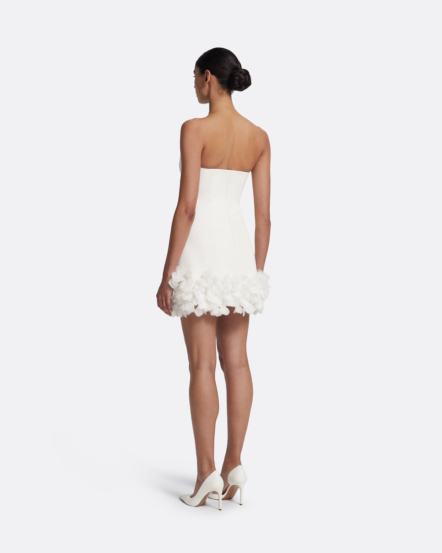 Rowan Short Dress in Ivory with Ivory Appliqué