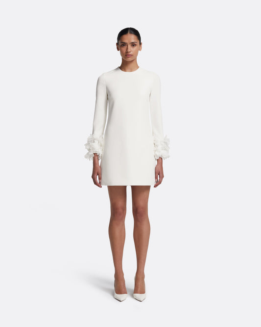 Reffie Short Dress in Ivory with Ivory Appliqué