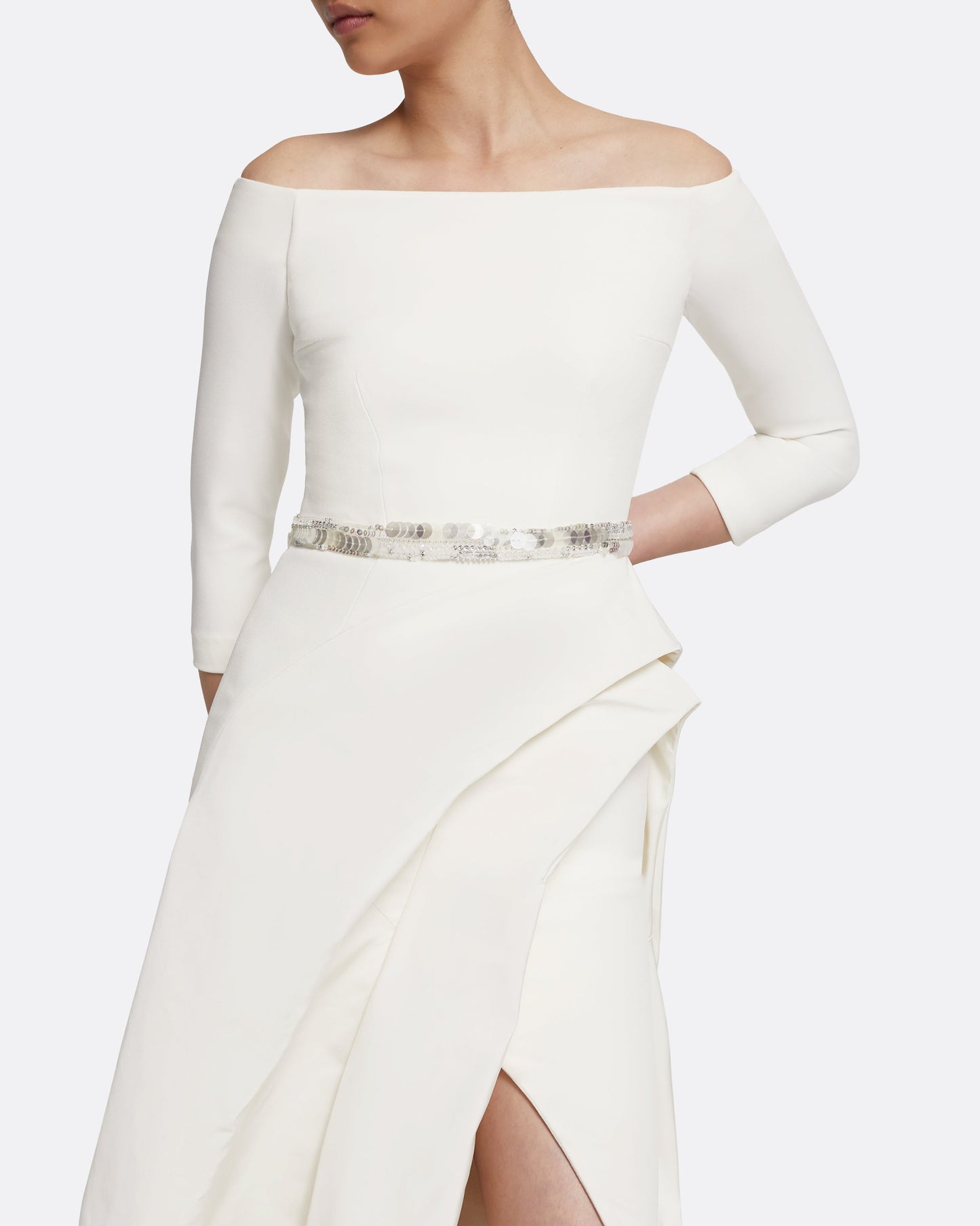 Nila Long Dress in Ivory with Crystal