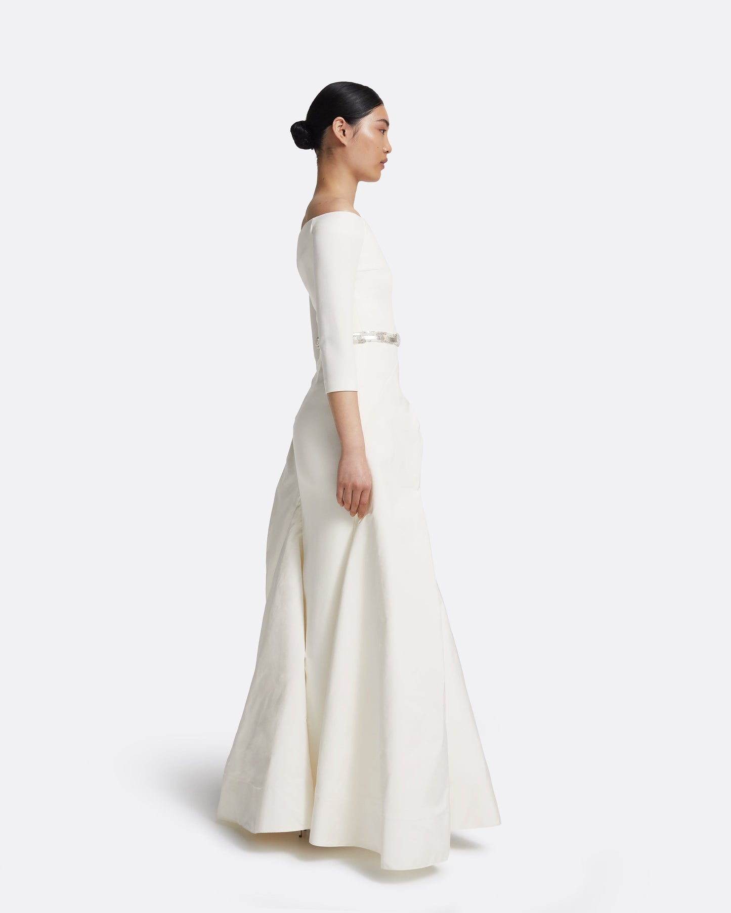 Nila Long Dress in Ivory with Crystal