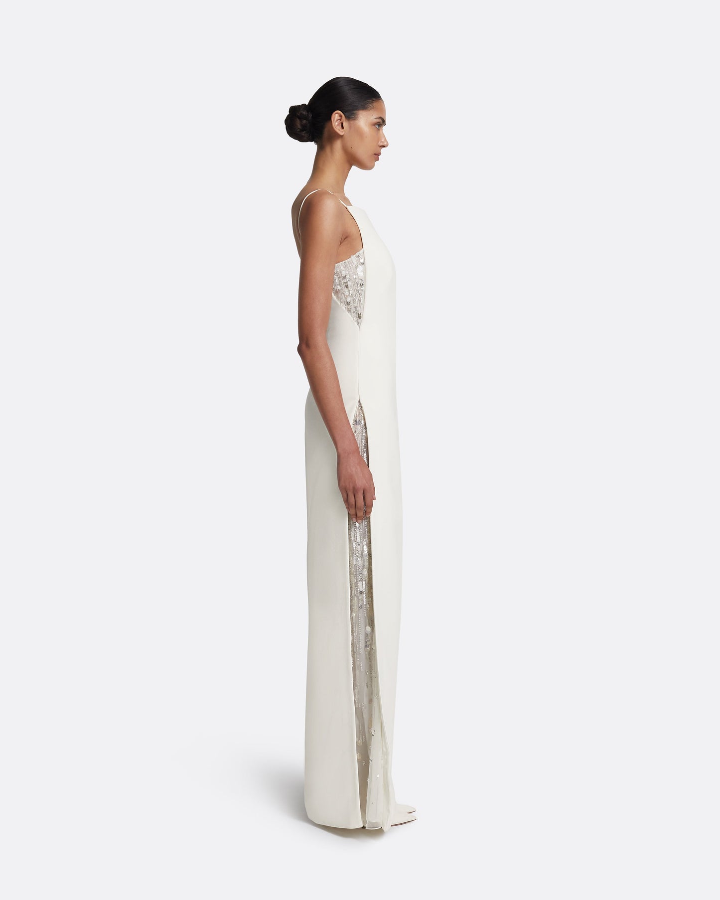 Leanne Long Dress in Ivory with Crystal