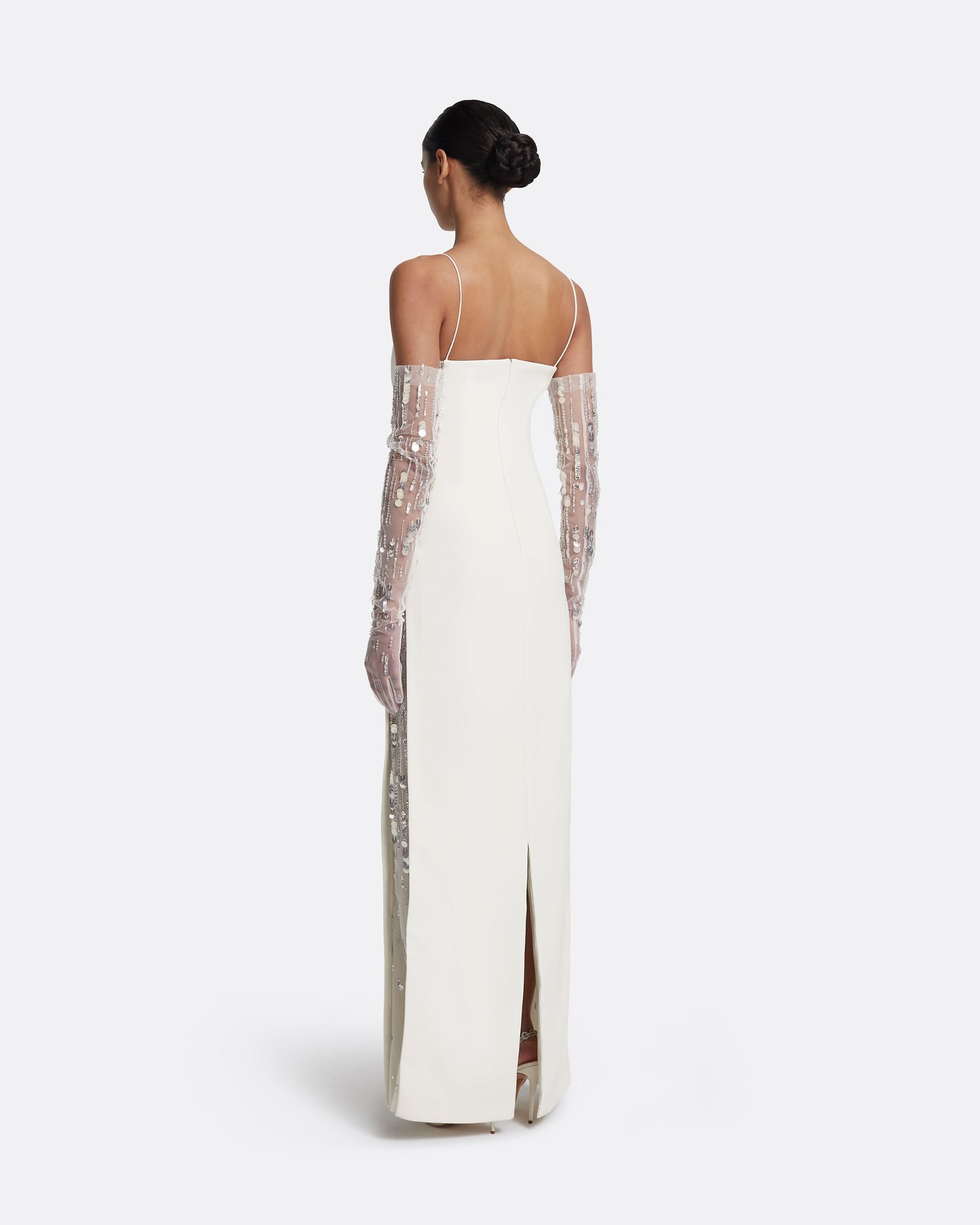Leanne Long Dress in Ivory with Crystal