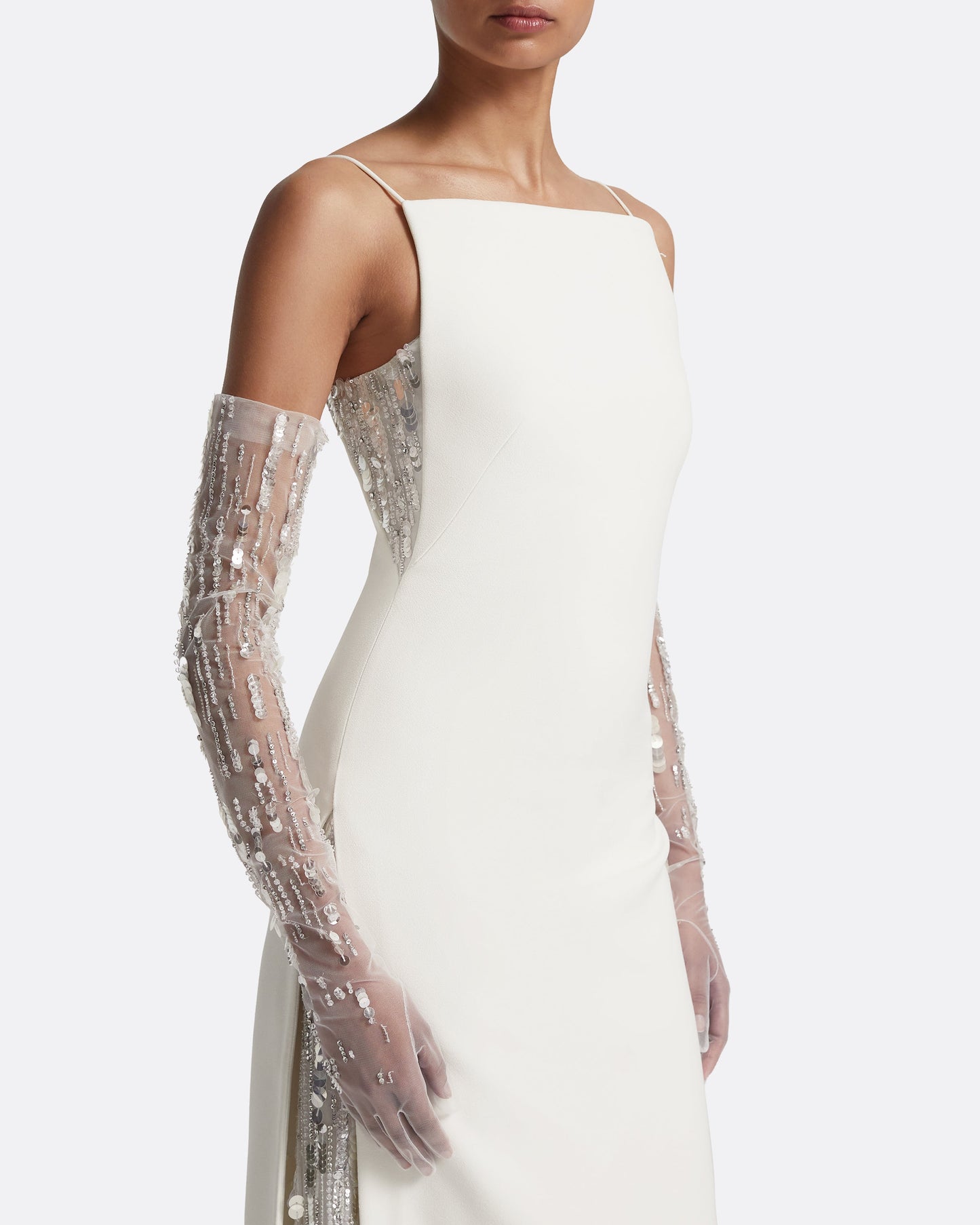 Leanne Long Dress in Ivory with Crystal