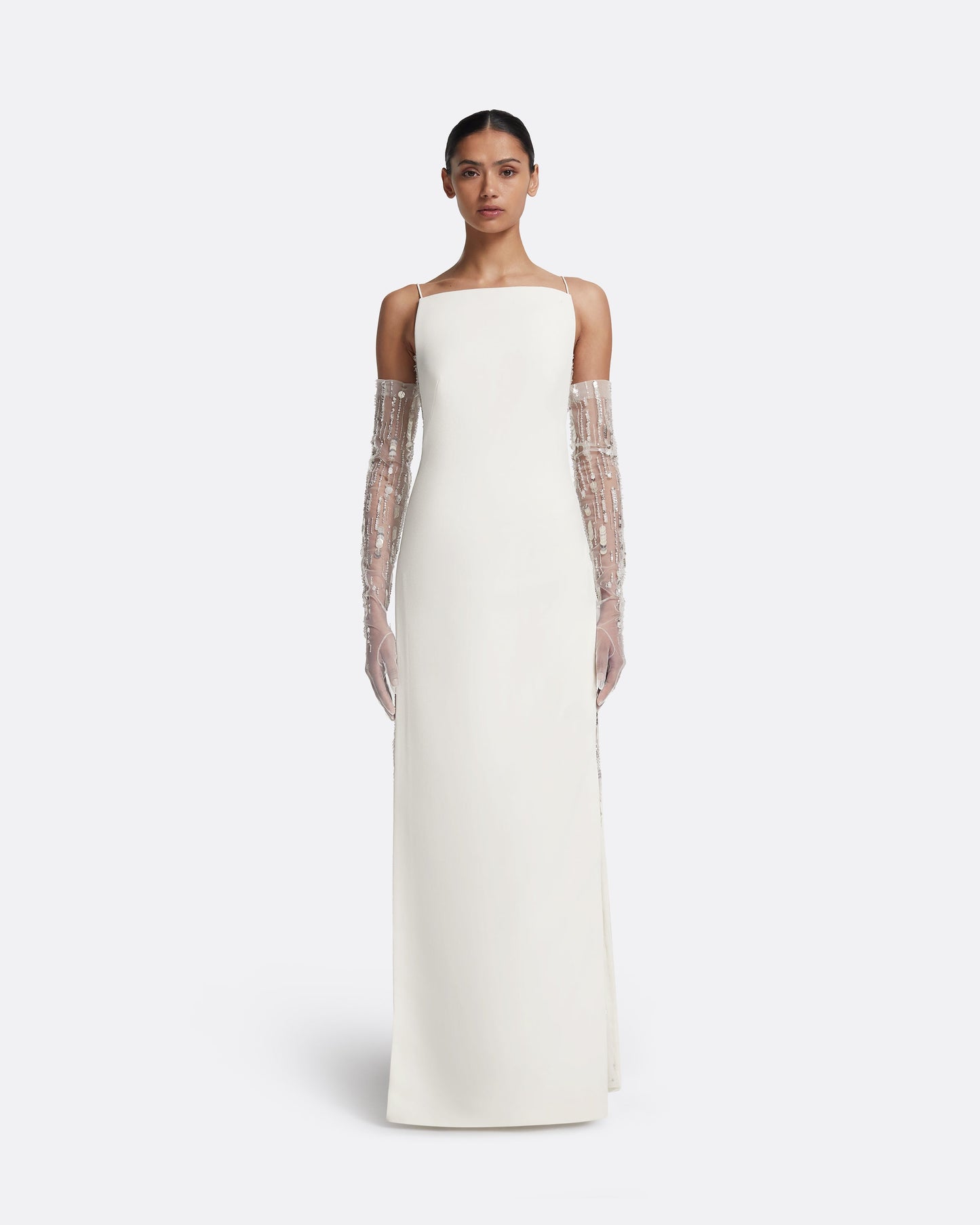 Leanne Long Dress in Ivory with Crystal