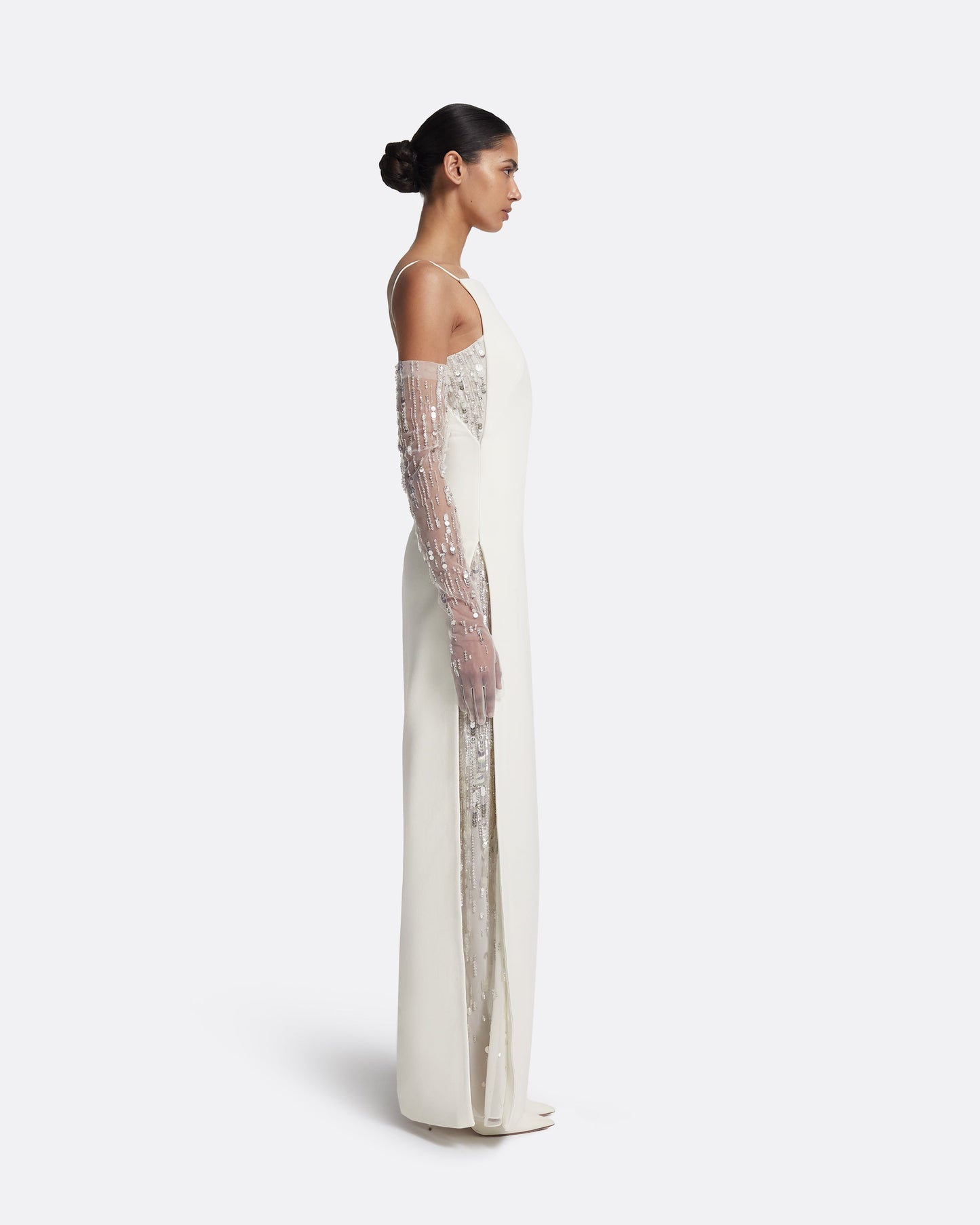 Leanne Long Dress in Ivory with Crystal