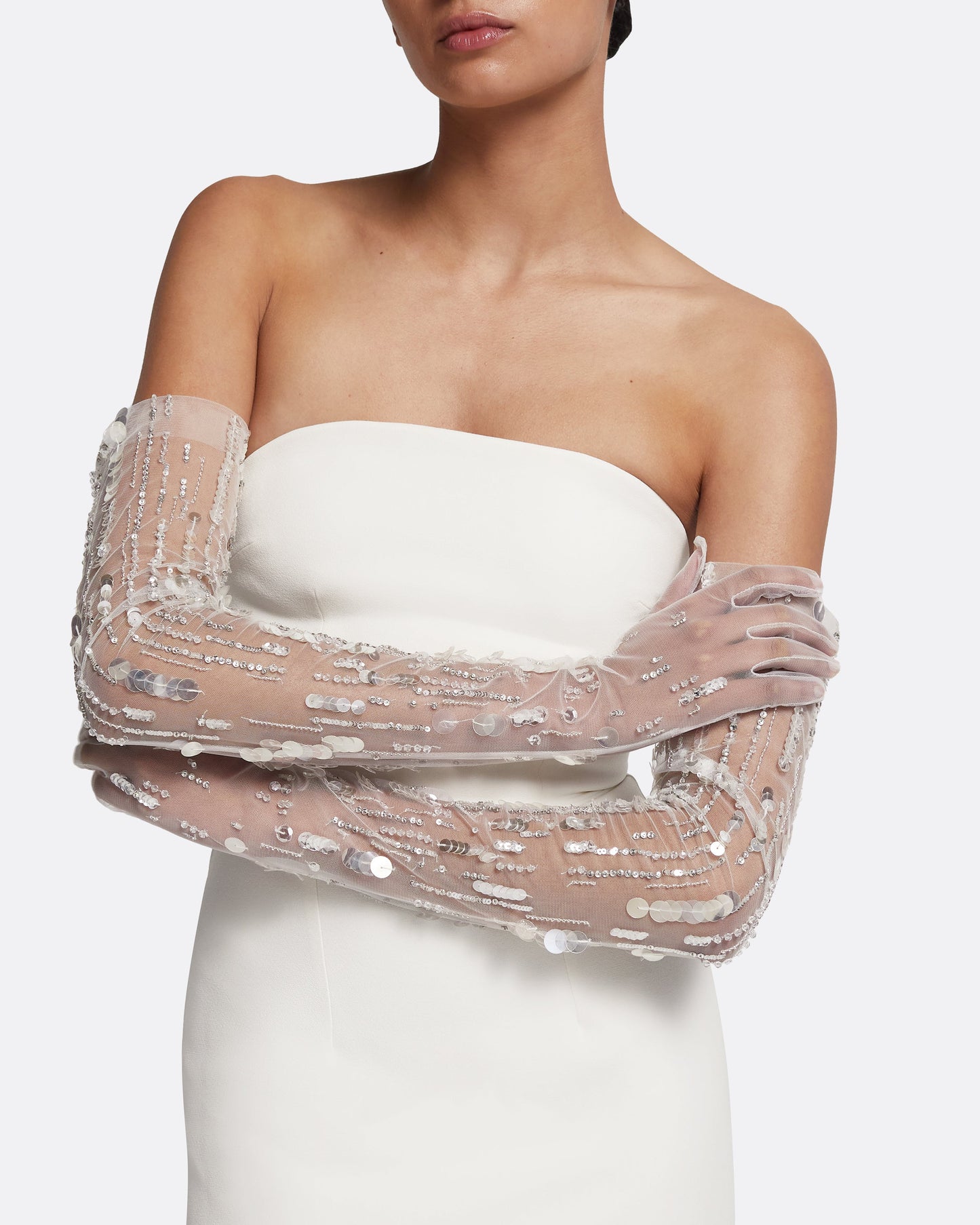 Astin Gloves in Ivory with Crystal Embellishment