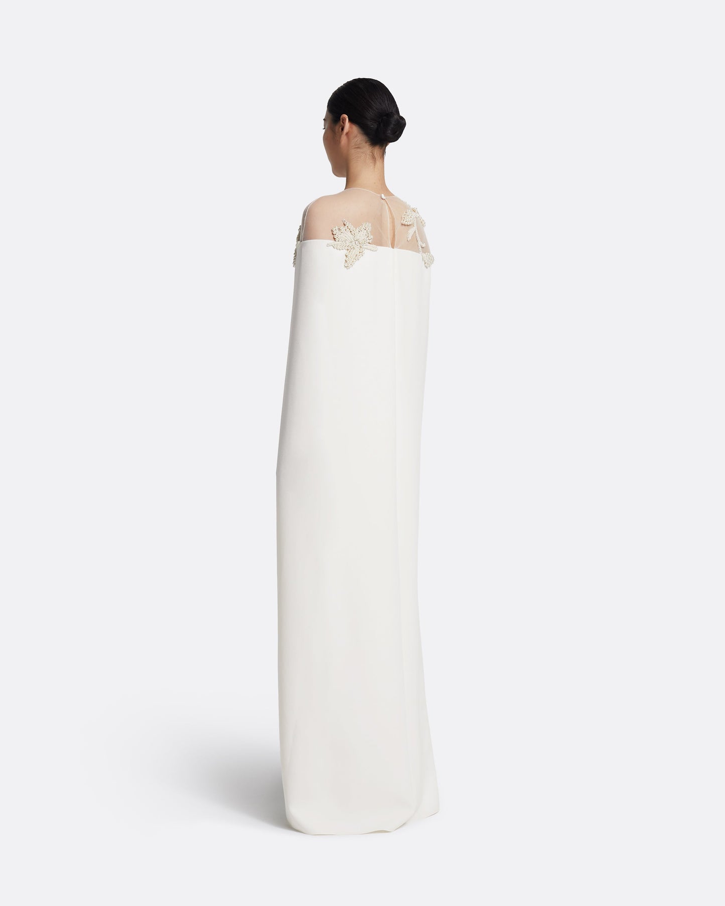 Ambere Long Dress in Ivory with Pearl Embroidery