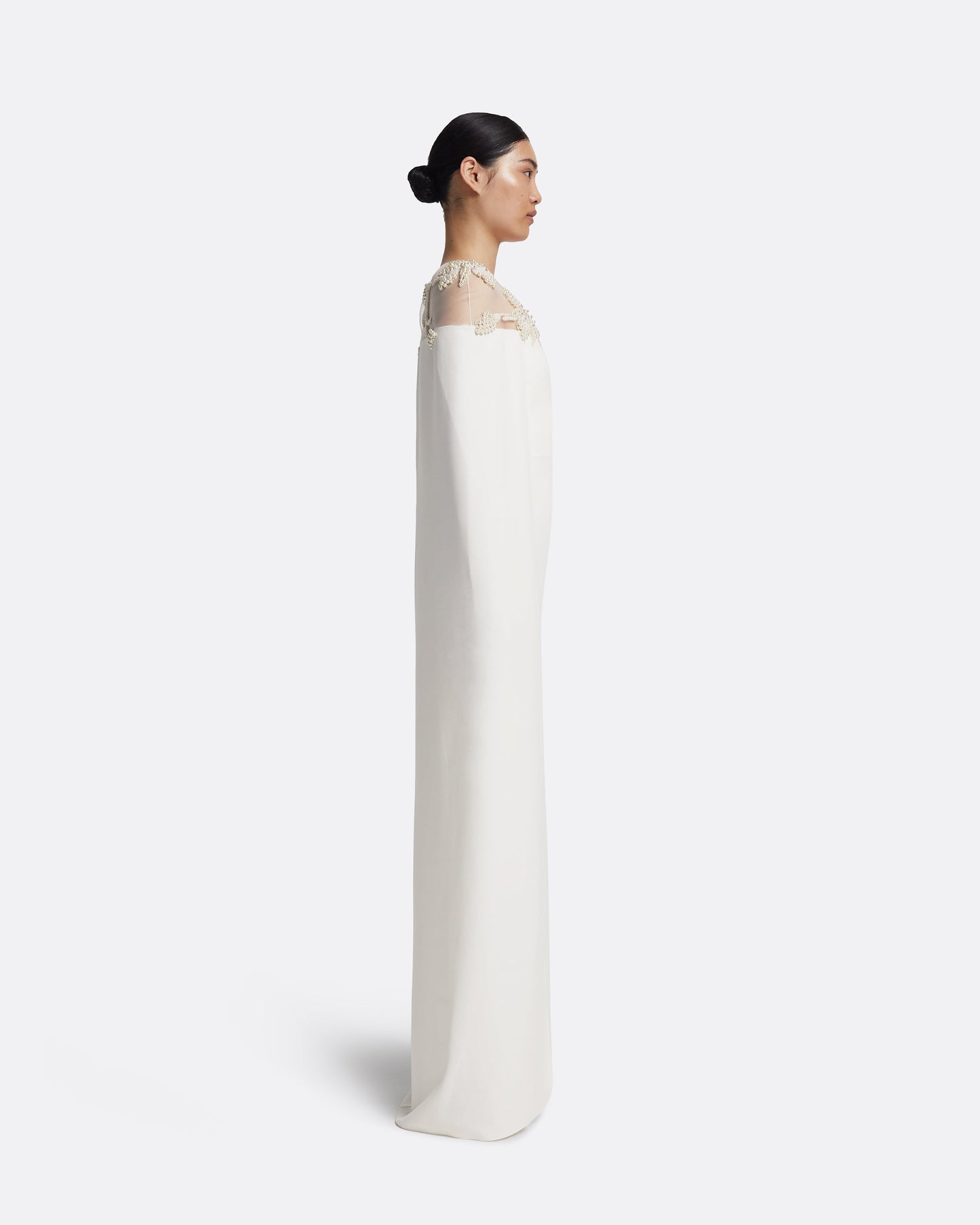 Ambere Long Dress in Ivory with Pearl Embroidery