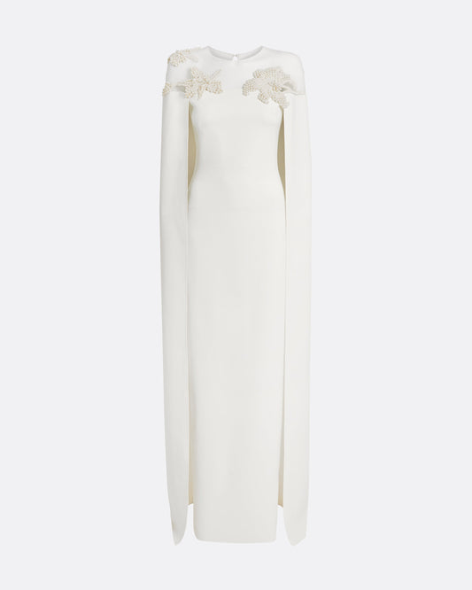 Ambere Long Dress in Ivory with Pearl Embroidery