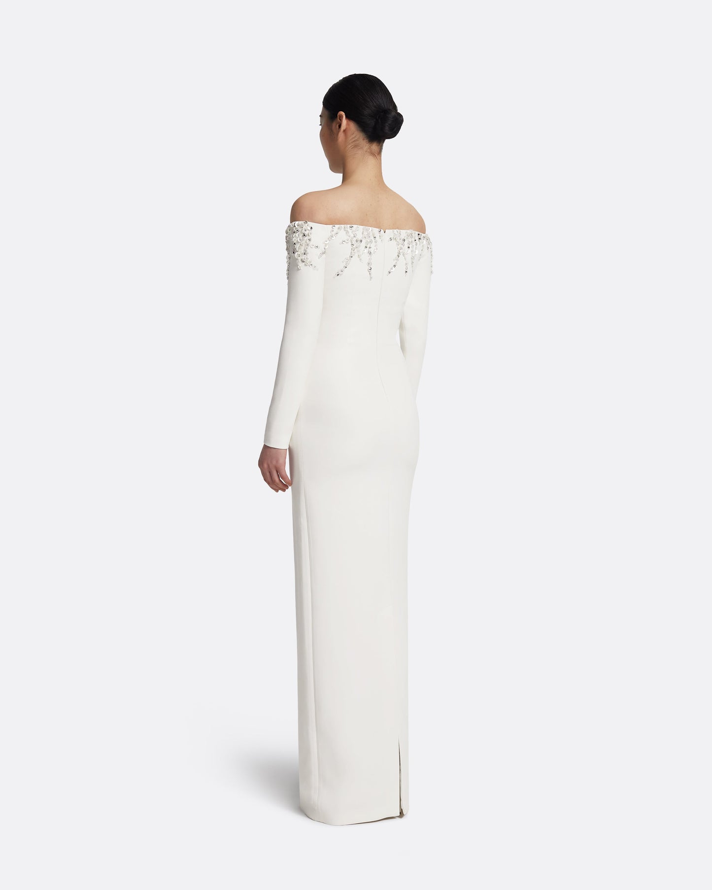 Gioia Long Dress in Ivory with Crystal Embroidery