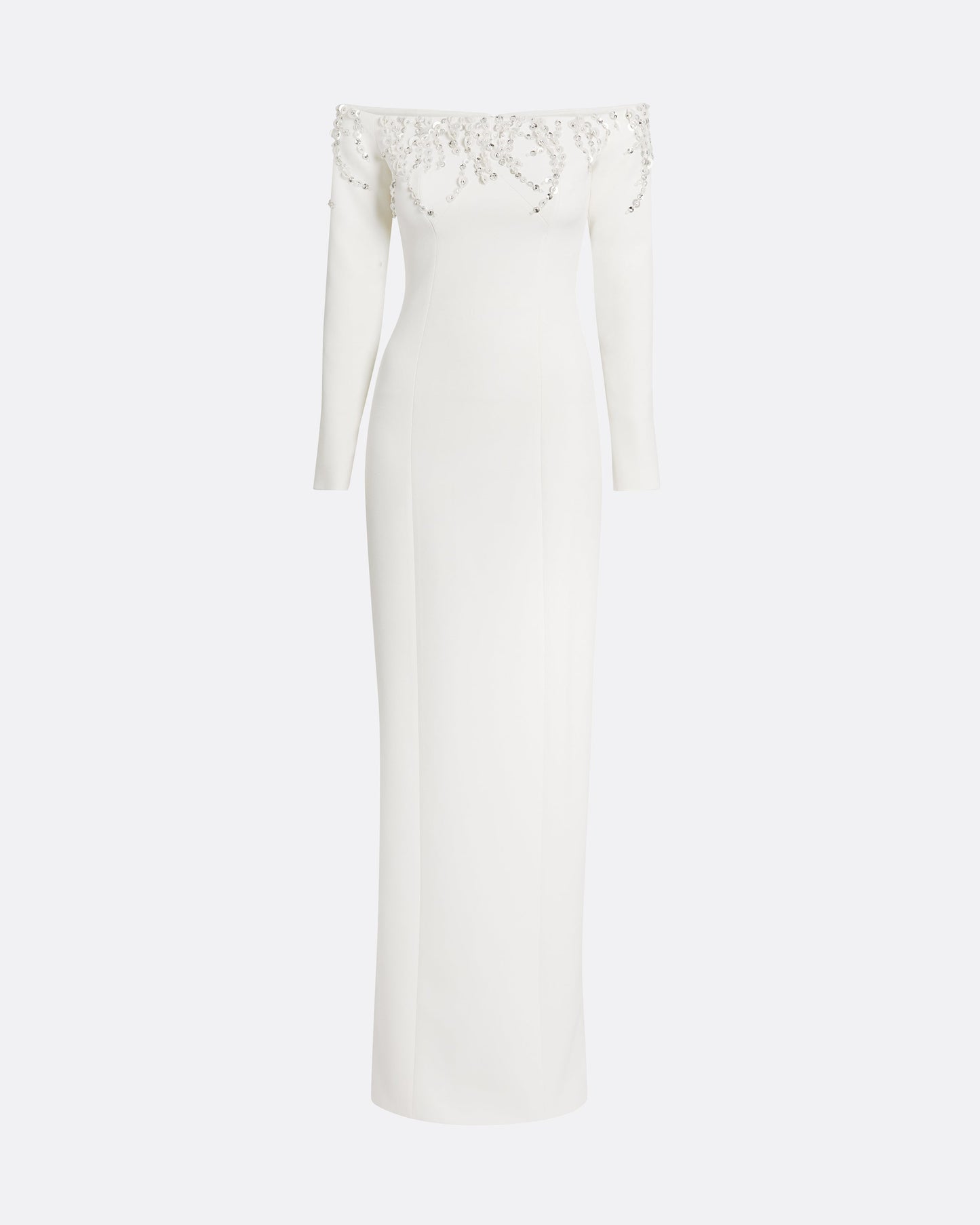 Gioia Long Dress in Ivory with Crystal Embroidery