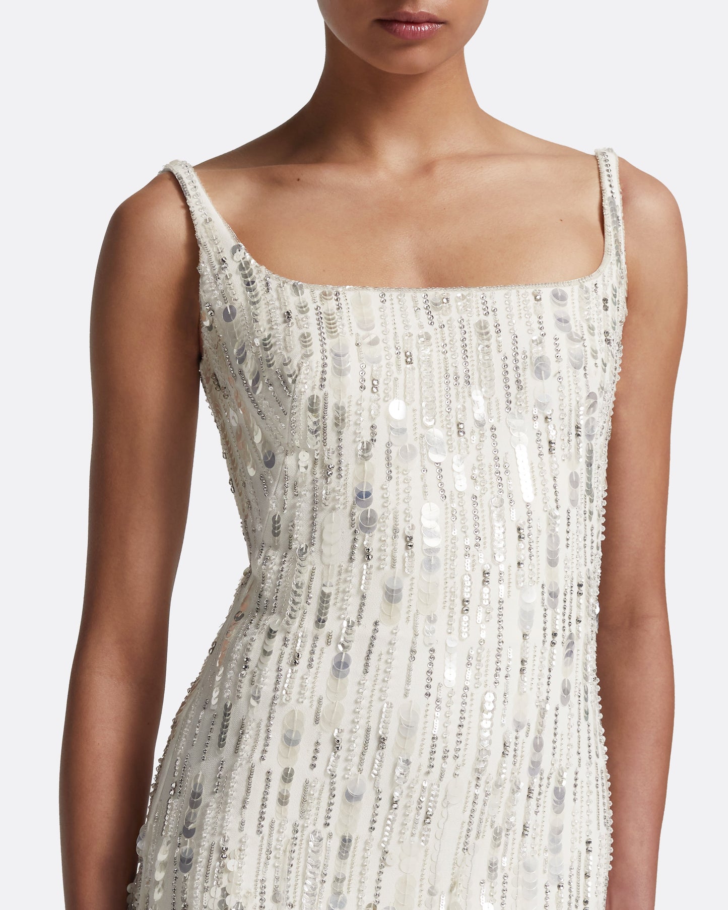 Kristena Long Dress in Ivory with Crystal Embellishment
