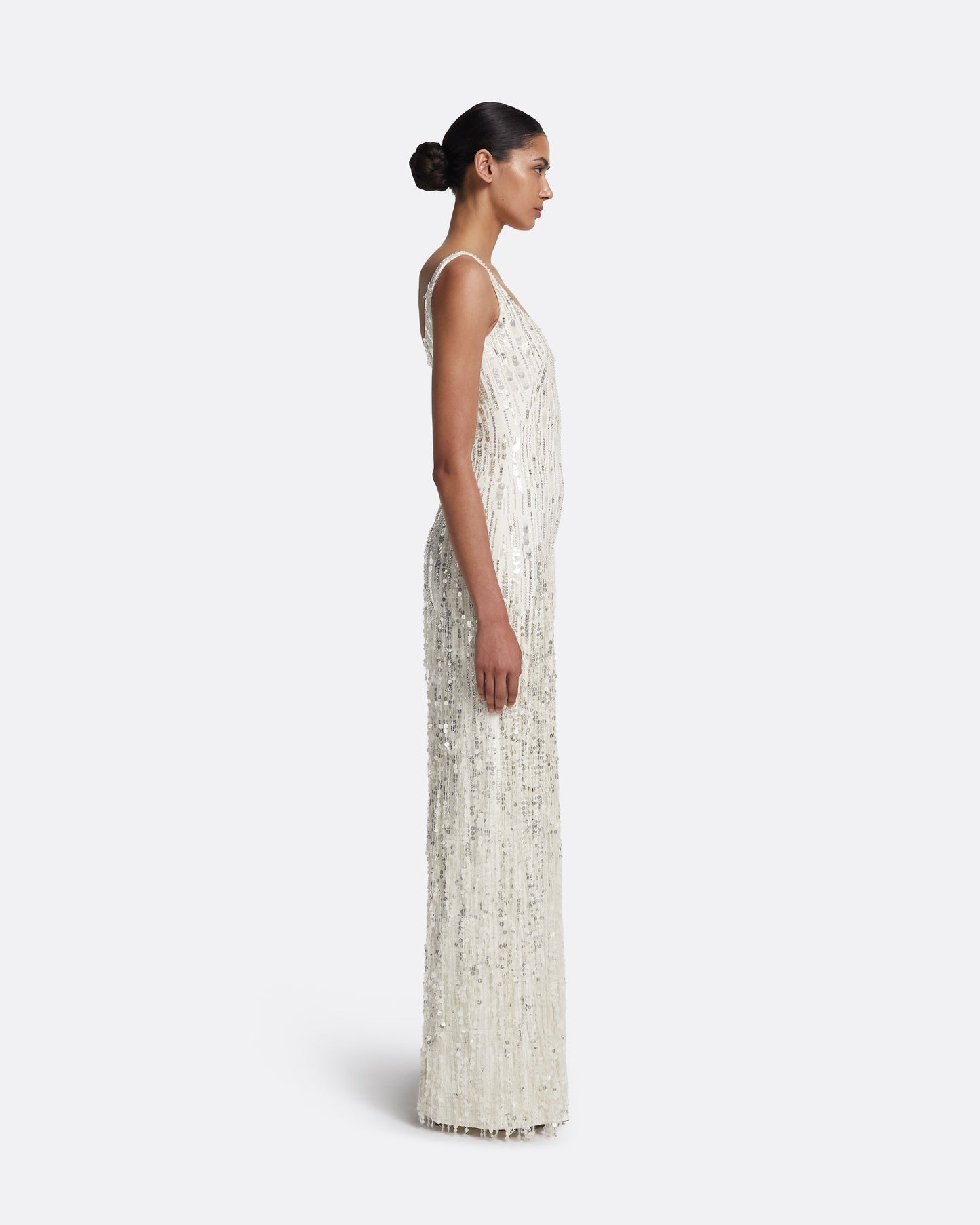 Kristena Long Dress in Ivory with Crystal Embellishment – Maison Safiyaa USA