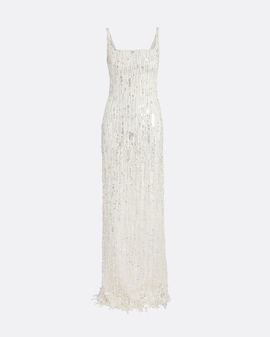 Kristena Long Dress in Ivory with Crystal Embellishment