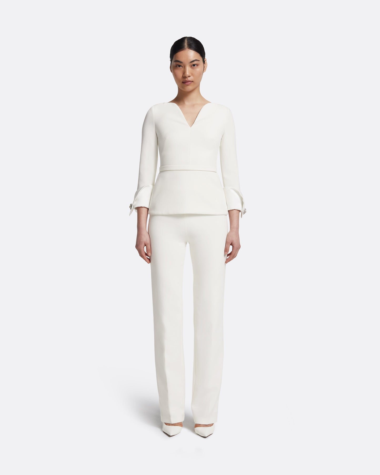 Tinetta Top in Porcelain on Ivory with Crystal Embellishment