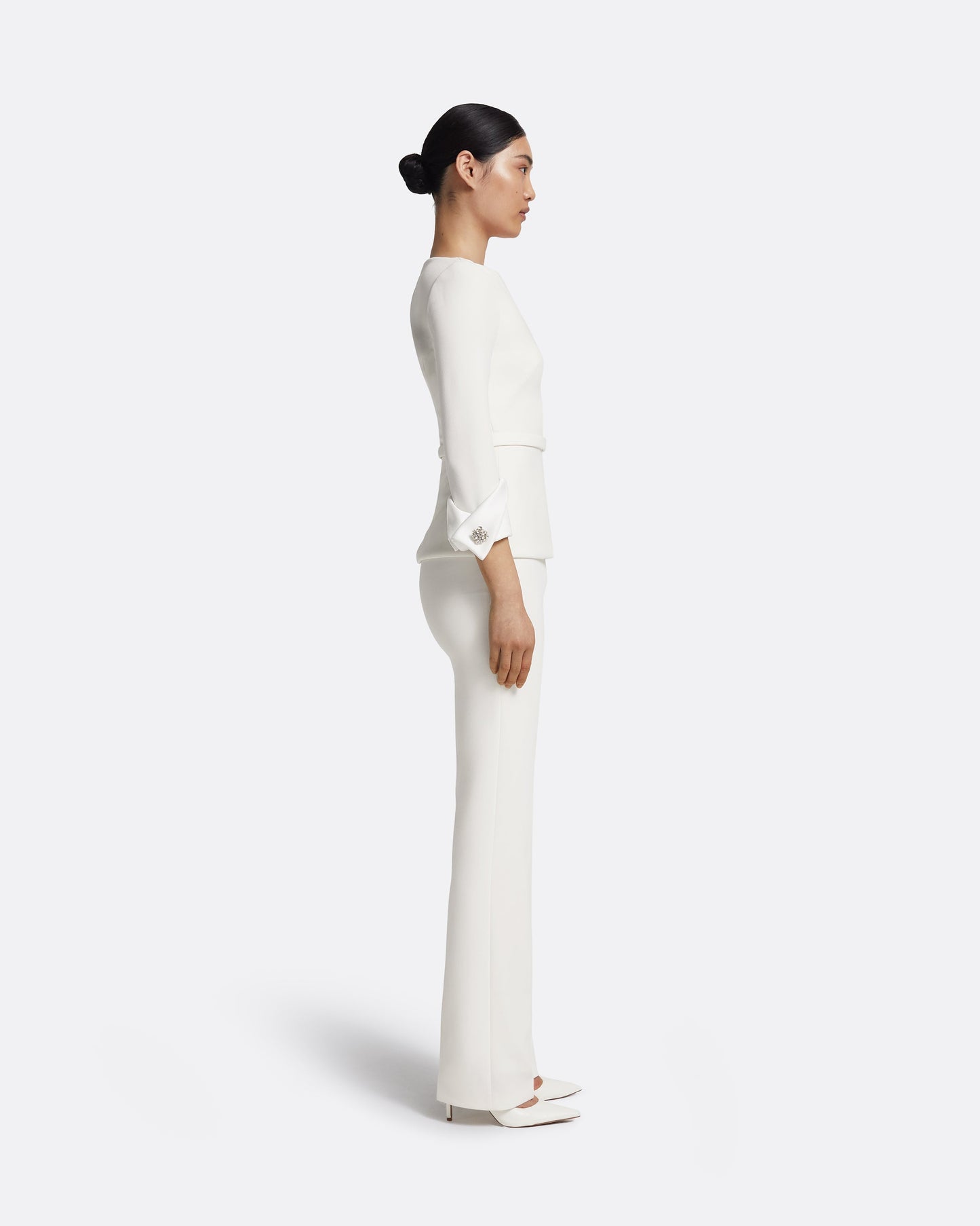 Tinetta Top in Porcelain on Ivory with Crystal Embellishment