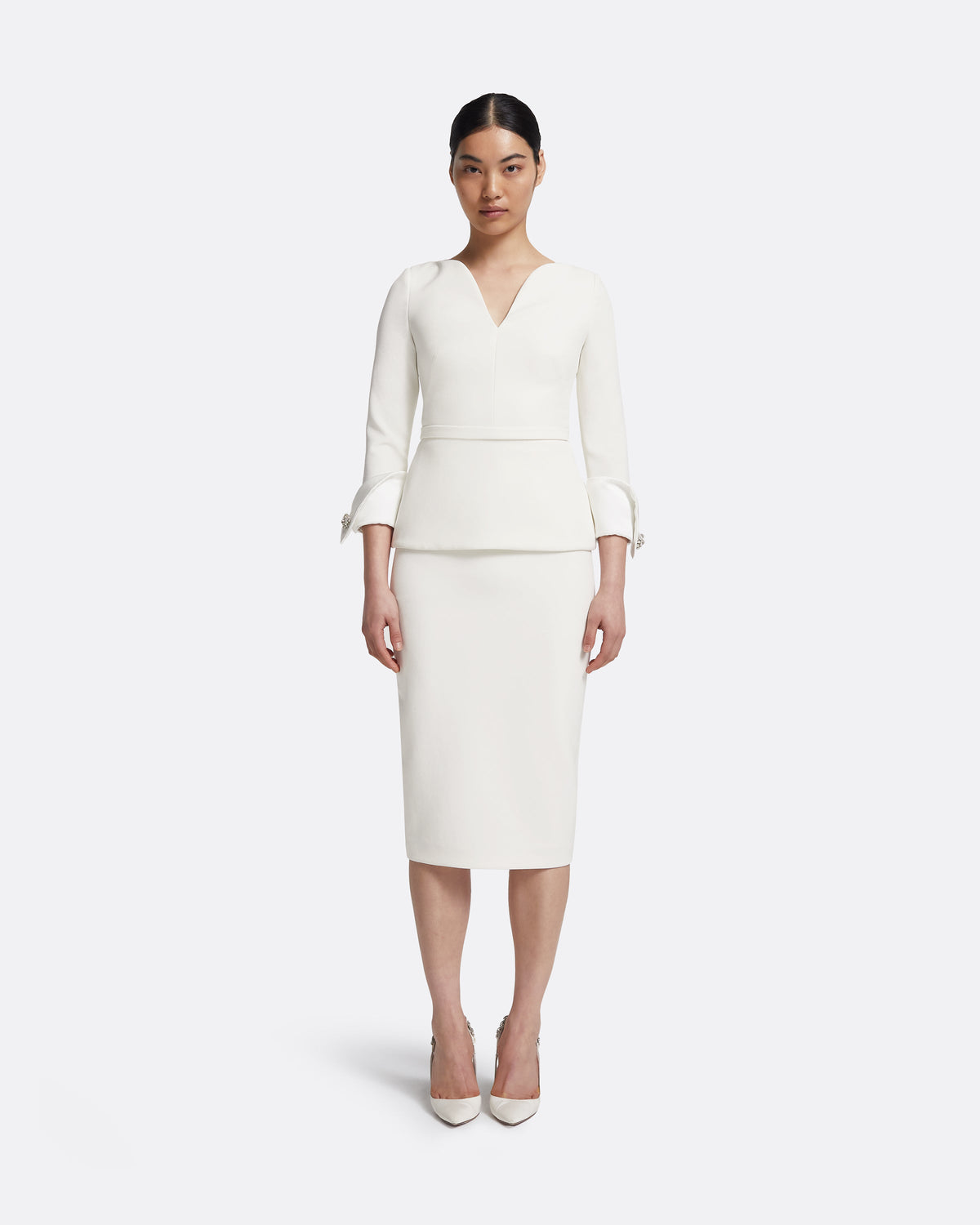 Tinetta Top in Porcelain on Ivory with Crystal Embellishment