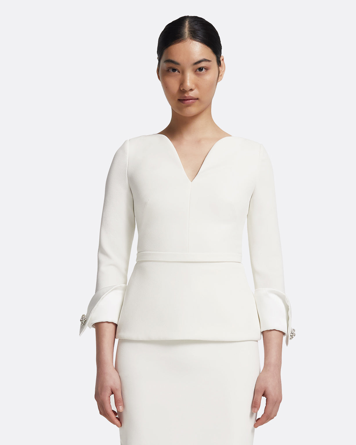 Tinetta Top in Porcelain on Ivory with Crystal Embellishment