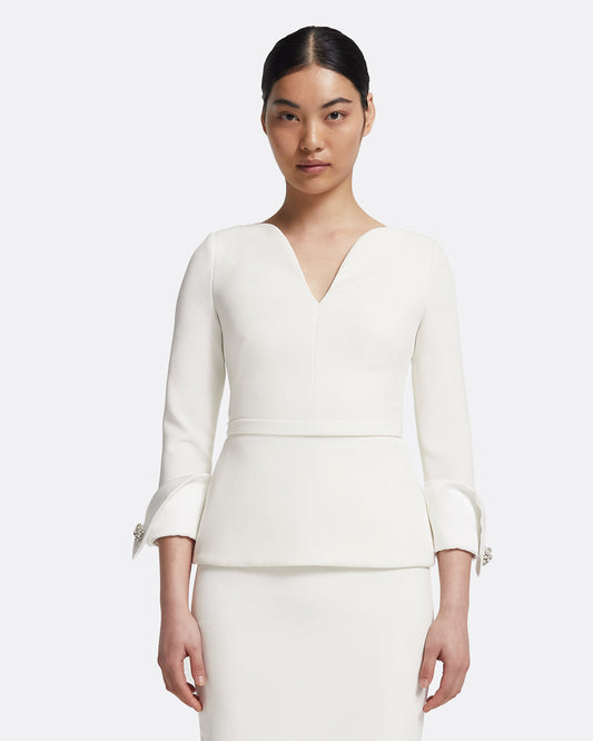 Tinetta Top in Porcelain on Ivory with Crystal Embellishment