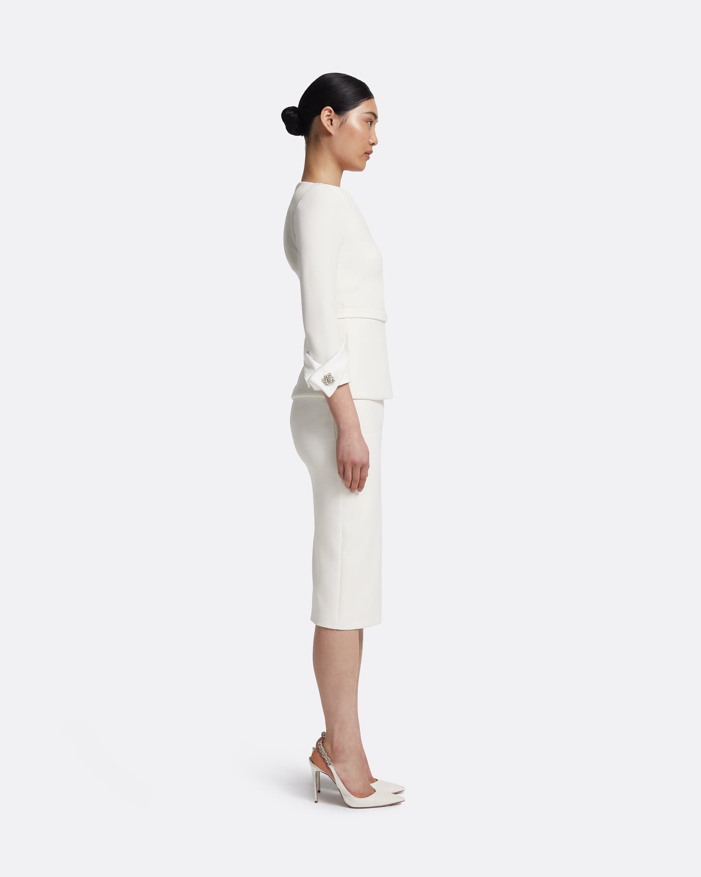 Tinetta Top in Porcelain on Ivory with Crystal Embellishment